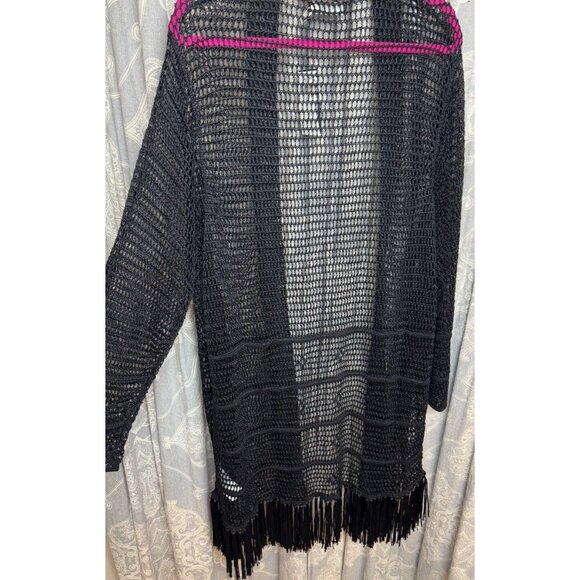 RALPH LAUREN XL Women's Pointelle Knit Linen Blend Cardigan $245 Fringe Black - Picture 10 of 15